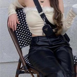 Tan Long Sleeve Fur Top from SHEIN